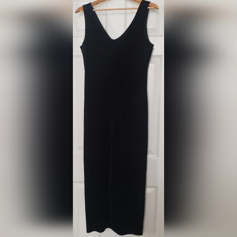Y2K 90s Kathie Lee Black Galaxy Maxi Dress Med 8 10 Old Money Holiday New Years